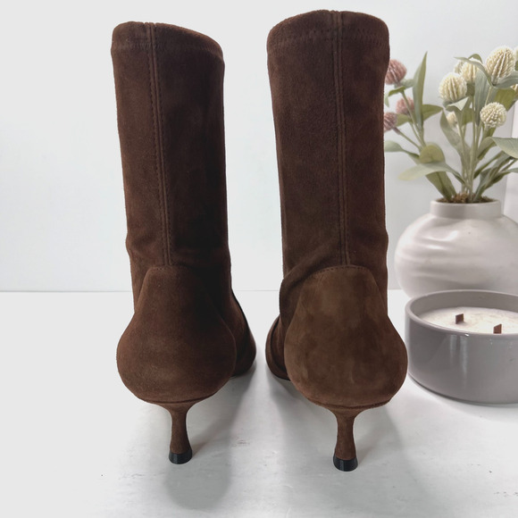 Stuart Weitzman Naomi 50 Suede Boot Pointed Toe Kitten Heel Deep Coffee Women 11 - Picture 4 of 11
